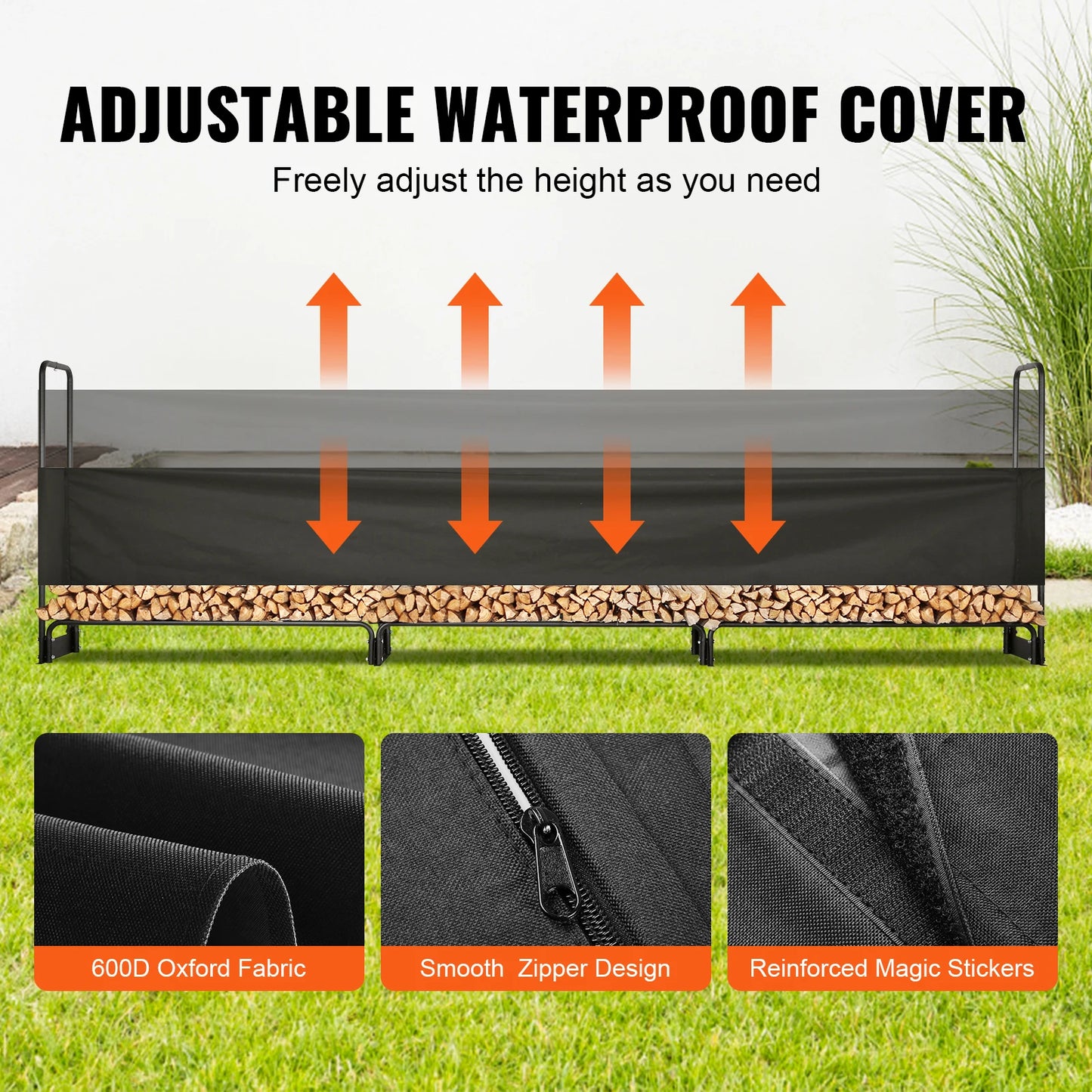 SucceBuy Outdoor Firewood Rack With Waterproof Cover Heavy Duty Holder