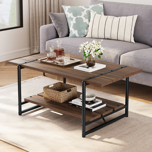 HobbyLane 2-Tier Wood Coffee Table With Storage Shelf