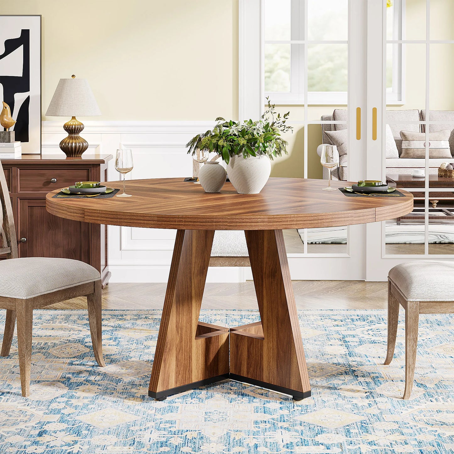 Tribesigns Round Dining Table For Four Farmhouse Kitchen