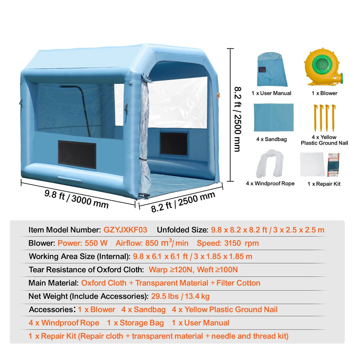 Inflatable Paint Booth With Powerful Blowers And Air Filter System