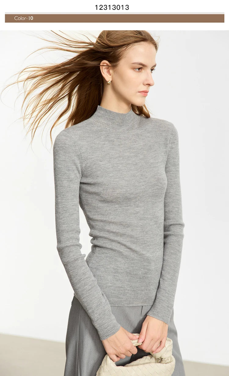 AMIICN Minimalism Women Sweater Slim Fit Turtleneck Warm Knit