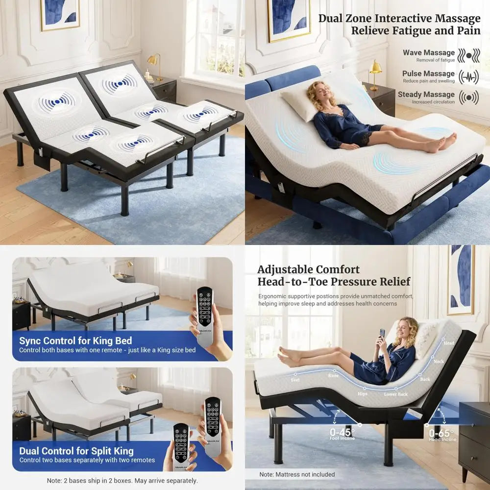 Tami T600 Split King Adjustable Bed Frame With Massage Remote