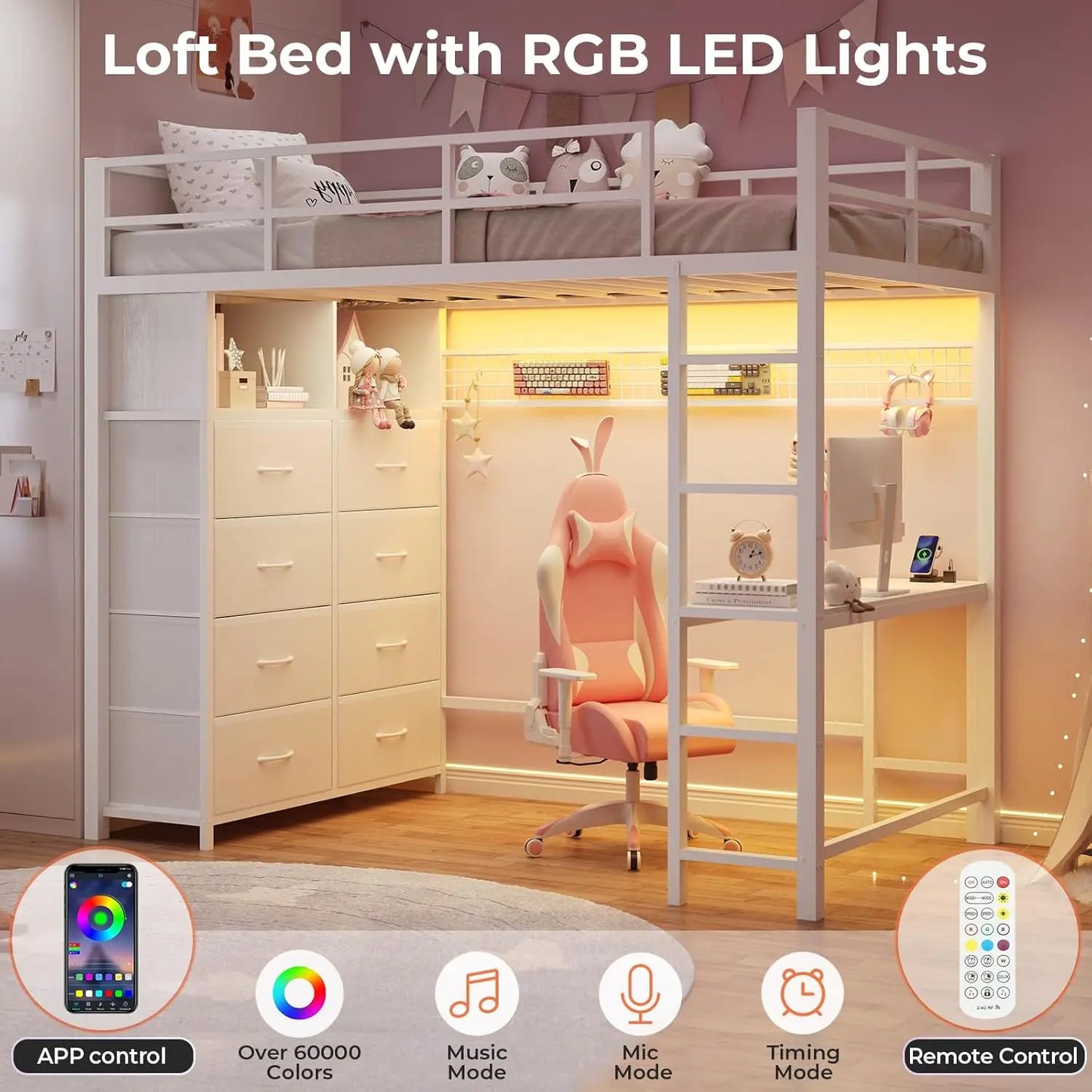 XMSJ Twin Loft Bed With Desk And Eight Storage Drawers