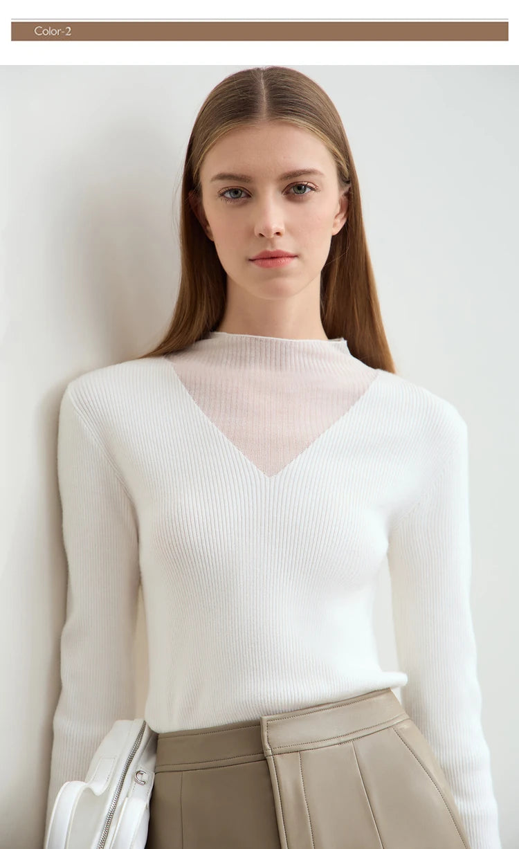 AMIICN Minimalist Winter Turtleneck Sweater With Sheer Panels