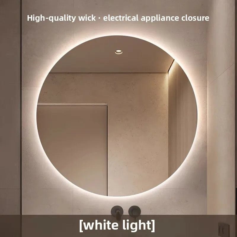 Round Wall-Mounted Smart Bathroom Mirror With LED Anti-Fog Touch Screen