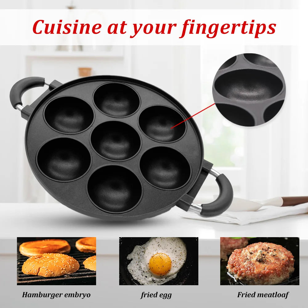 Cast Iron 7 Hole Omelette Pan Nonstick Cookware For Breakfast