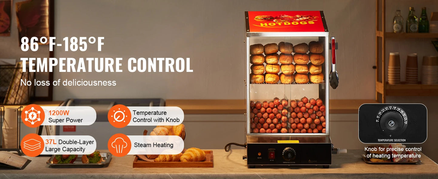 SucceBuy Two Tier Hot Dog Steamer With Temperature Control