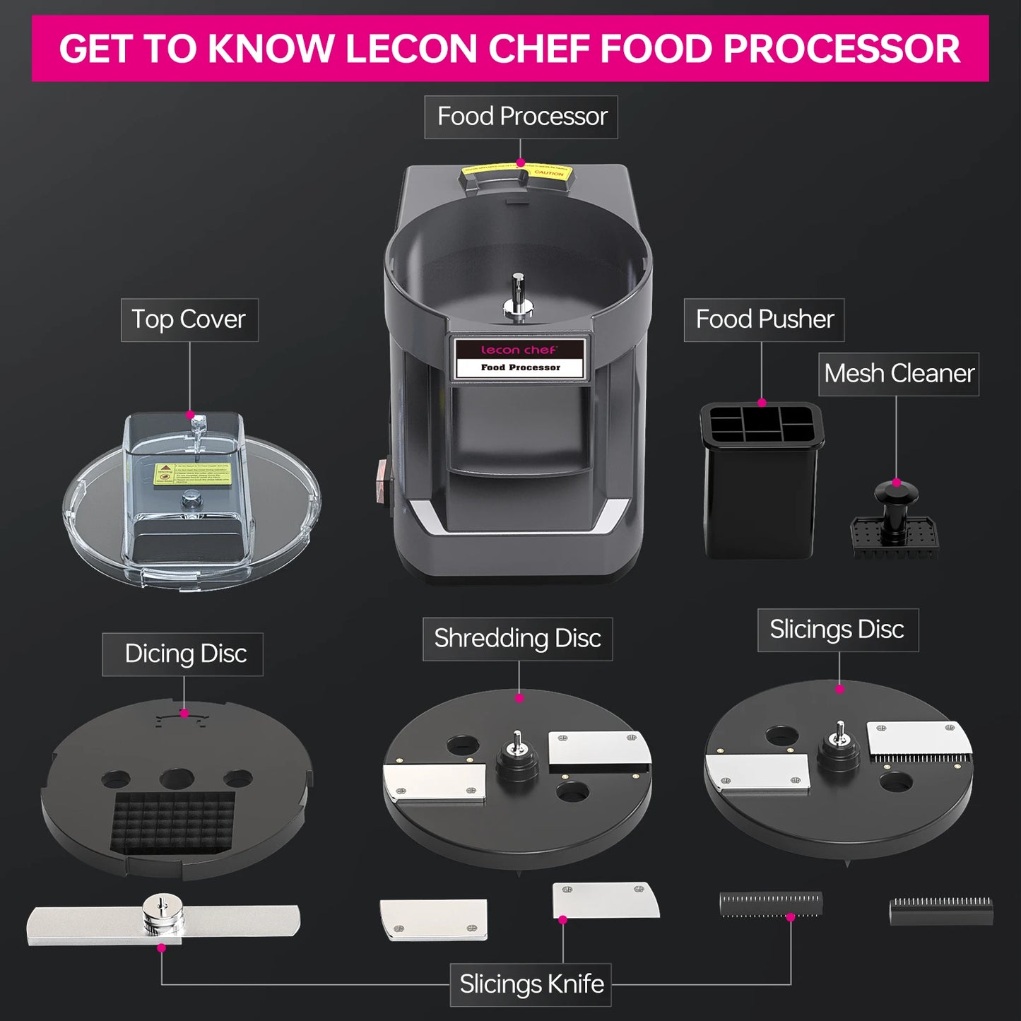 Lecon Chef 3 In 1 Electric Food Processor Stainless Blades