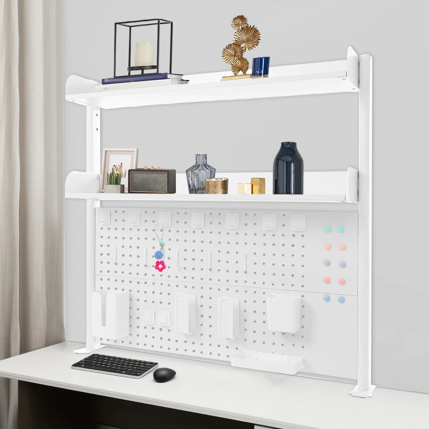 Bymaocar Clip On Desktop Bookshelf Organizer Two Tier Pegboard Shelf