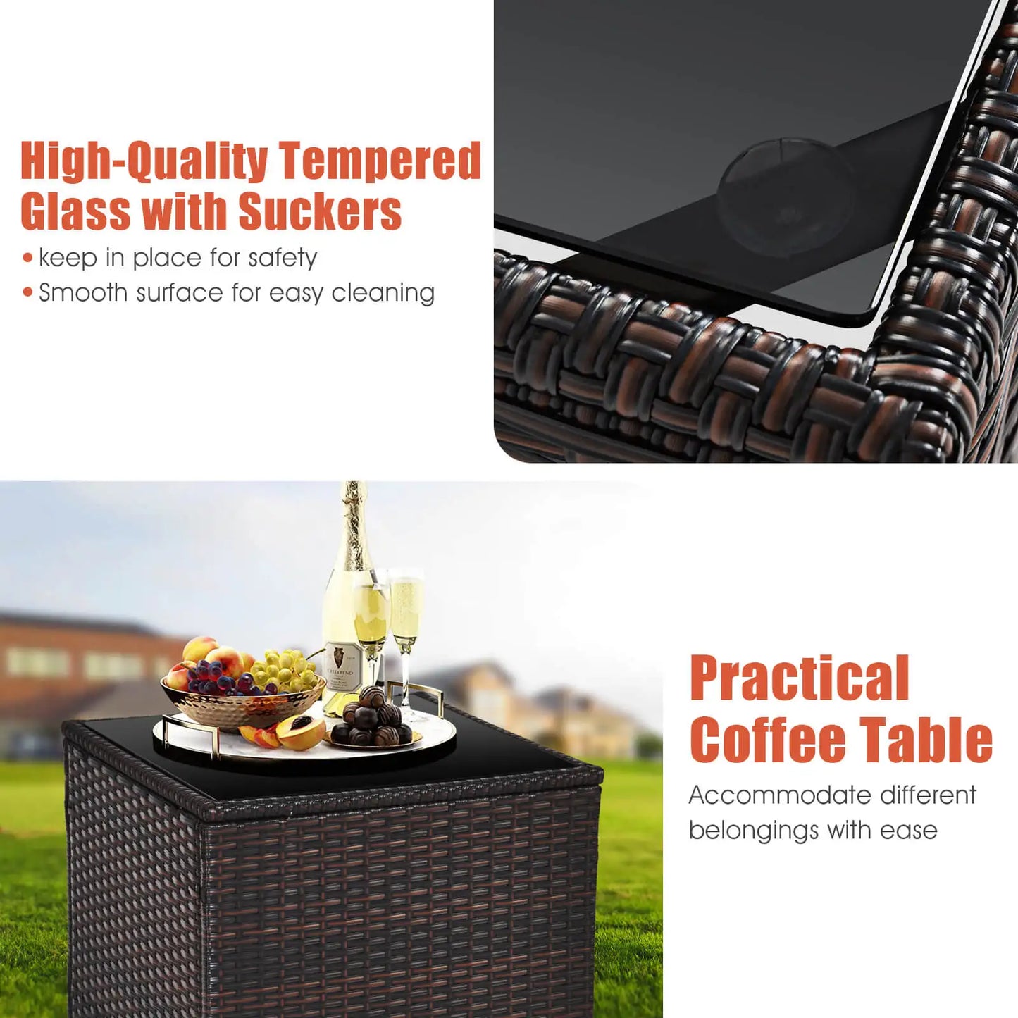 HOMASIS 3-Piece Patio Rattan Sofa Set