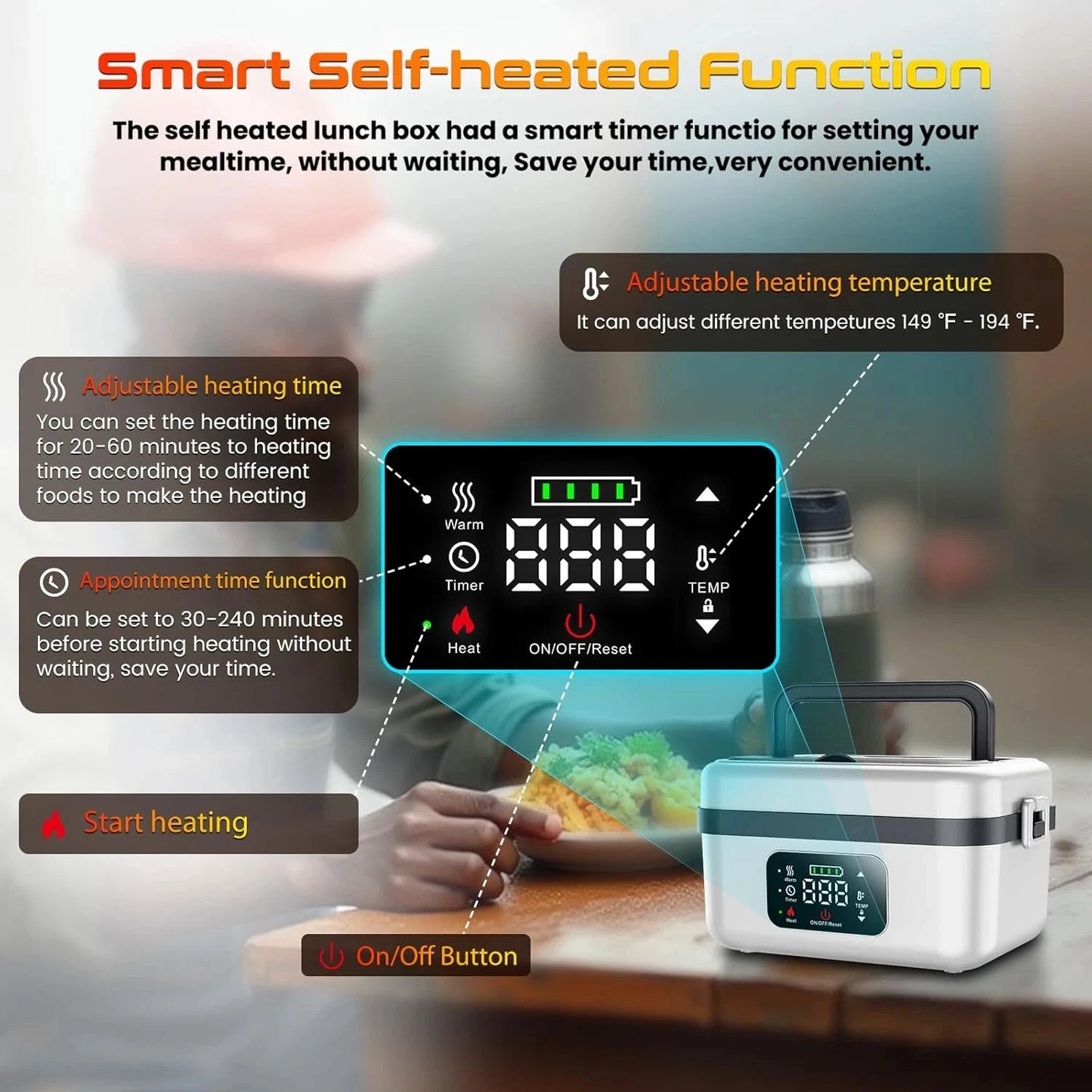 Wireless Electric Insulated Lunch Box With 8000mAh Battery 60W Heating