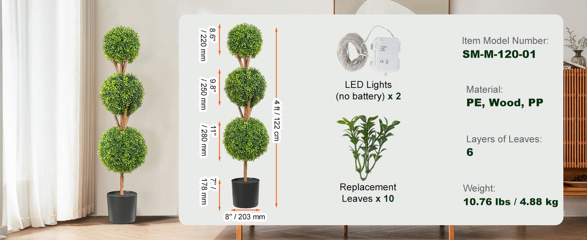 SucceBuy Boxwood Topiary Spiral Artificial Plant PE Plastic