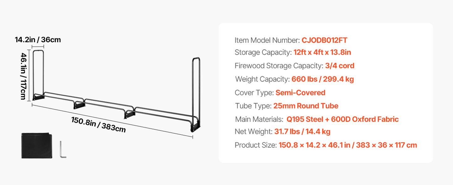 SucceBuy Outdoor Firewood Rack With Waterproof Cover Heavy Duty Holder