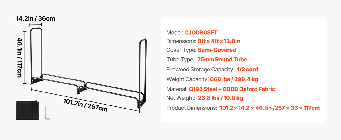 SucceBuy Outdoor Firewood Rack With Waterproof Cover Heavy Duty Holder