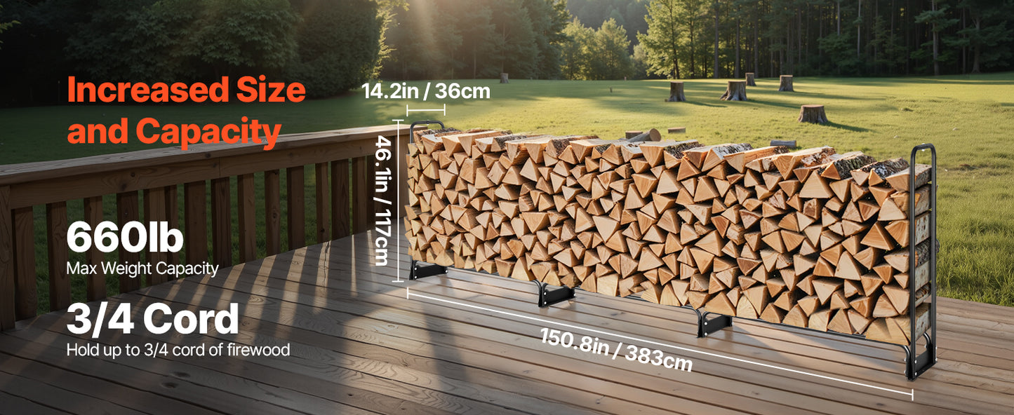 SucceBuy Outdoor Firewood Rack With Waterproof Cover Heavy Duty Holder