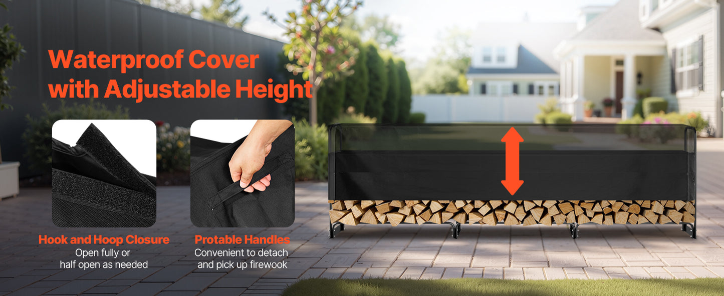 SucceBuy Outdoor Firewood Rack With Waterproof Cover Heavy Duty Holder