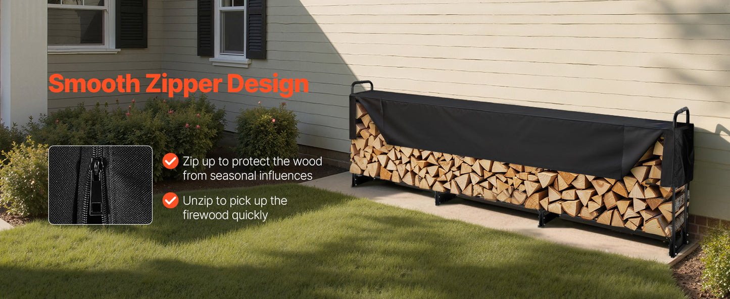 SucceBuy Outdoor Firewood Rack With Waterproof Cover Heavy Duty Holder