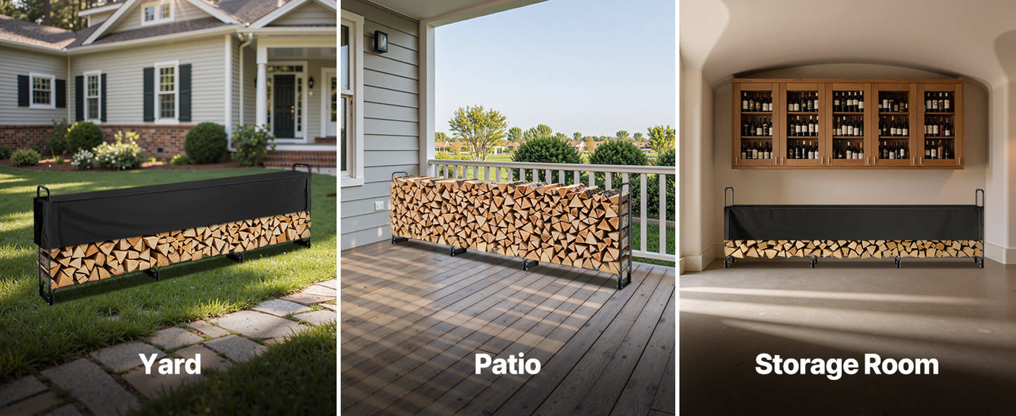 SucceBuy Outdoor Firewood Rack With Waterproof Cover Heavy Duty Holder