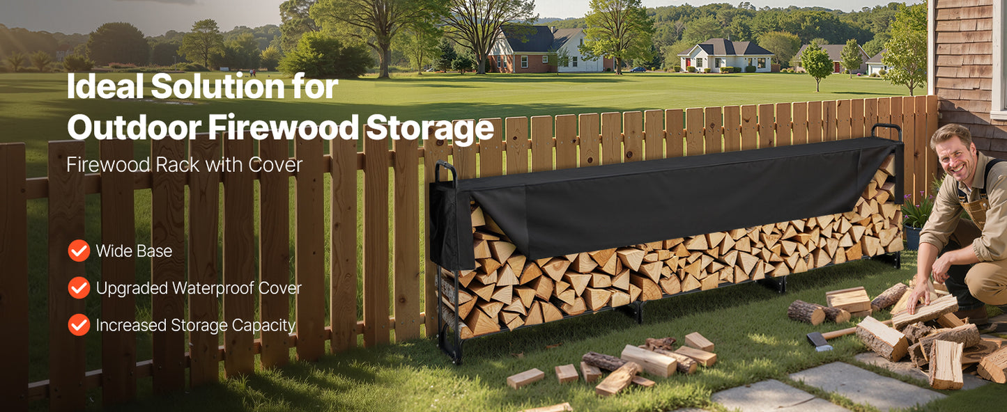 SucceBuy Outdoor Firewood Rack With Waterproof Cover Heavy Duty Holder
