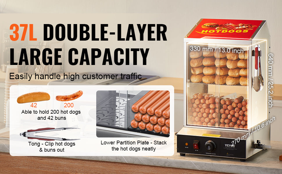 SucceBuy Two Tier Hot Dog Steamer With Temperature Control