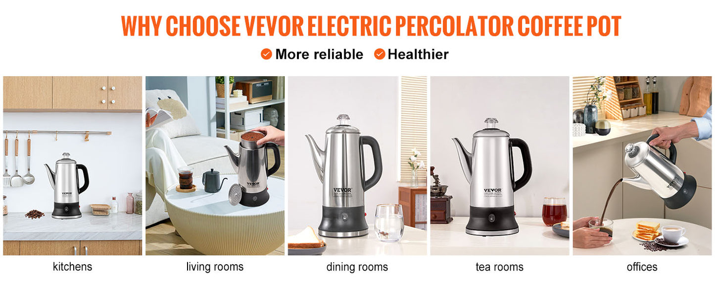SucceBuy Electric Percolator Coffee Pot Stainless Steel